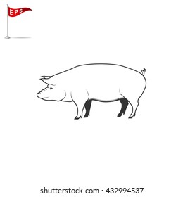 pig icon, vector pig silhouette, isolated butcher shop sign