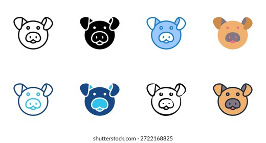 Los iconos de cerdo establecen una colección de estilo múltiple. Trazo editable 
