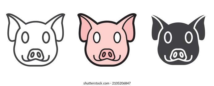 Pig icons and silhouette. Scalable symbol. Thin outline in black. Vector illustration for use in web, mobile apps, print media and logo.