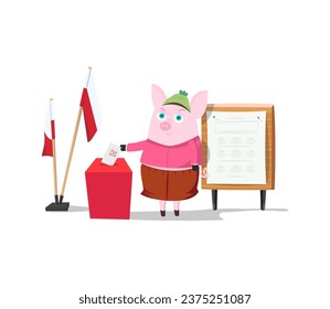 Pig illustration election day piggy piglet vote ballot cartoon