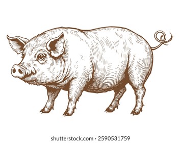 Pig illustration. Hand drawn engraving style illustrations