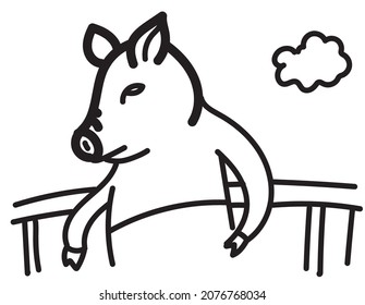 pig illustration vector line art