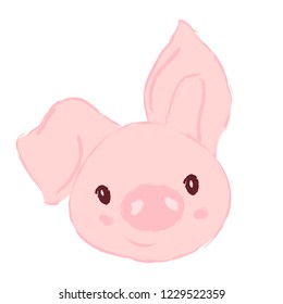 Pig isolated on white background. Symbol of chinese new year 2019. Pig icon. Cartoon piggy. Cute pink piggy.