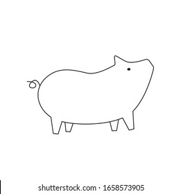 Pig isolated on white background. Character for coloring book. Vector outline illustration in flat style.