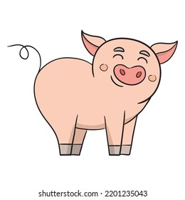 Pig isolated on a white background. Cartoon vector illustration.