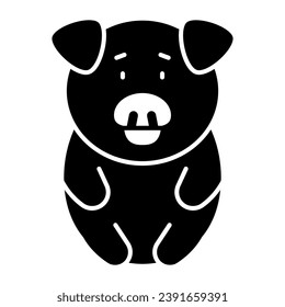 Pig just sits solid icon, funny animals concept, cute piggy muzzle vector sign on white background, glyph style icon for mobile concept and web design. Vector graphics