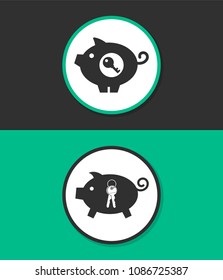 Pig with key flat design illustration. Simple vector icon.