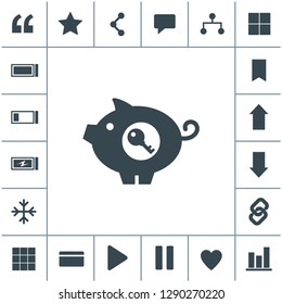 Pig with key flat design illustration. Simple vector icon.
