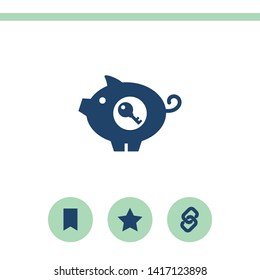 Pig with key flat design illustration. Simple vector icon.