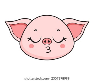 Pig Kissing Face Head Kawaii Sticker