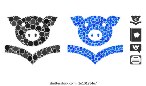 Pig knowledge composition of small circles in different sizes and color tints, based on pig knowledge icon. Vector filled circles are combined into blue illustration.