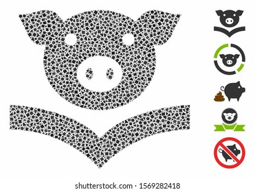 Pig knowledge icon composition of joggly pieces in various sizes and shades, based on pig knowledge icon. Vector joggly dots are united into collage. Pig knowledge icons collage with dotted pattern.