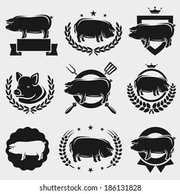 Pig labels and elements set. Vector