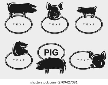 Pig labels and icon set. Collection icons pig. Vector