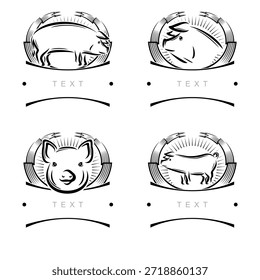 Pig labels and icon set. Collection icons pig. Vector