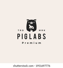 pig laboratory lab hipster vintage logo vector icon illustration