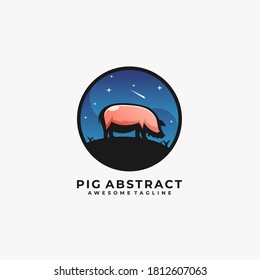 Pig Land Scape Illustration Vector Logo.