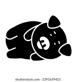 Pig lies on its side solid icon, cute funny animals concept, piggy lying on its flank vector sign on white background, glyph style icon for mobile concept and web design. Vector graphics