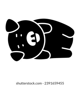 Pig lies on its side solid icon, cute funny animals concept, piggy on its flank vector sign on white background, glyph style icon for mobile concept and web design. Vector graphics