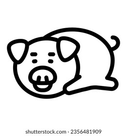 Pig lies on stomach with muzzle on the floor line icon, cute animals concept, piggy vector sign on white background, outline style icon for mobile concept and web design. Vector graphics