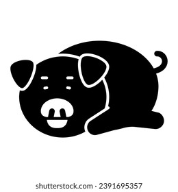 Pig lies on stomach with muzzle on the floor solid icon, cute animals concept, piggy vector sign on white background, glyph style icon for mobile concept and web design. Vector graphics
