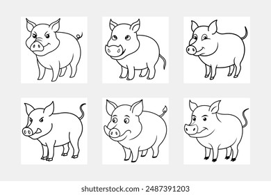 Pig line art vector illustration