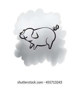 Pig line drawing on background