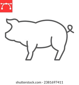 Pig line icon, farm and pork meat, pig body vector icon, vector graphics, editable stroke outline sign, eps 10.