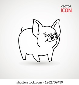 Pig line icon. logo Piglet with smile in outline style. Icon of Cartoon pig with smile. Chinese New Year 2019. Zodiac. Chinese traditional Design, decoration Vector illustration