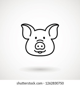 Pig Line Icon. Logo Piglet Face In Outline Style. Icon Of Cartoon Pig Head. Chinese New Year 2019. Zodiac. Chinese Traditional Design, Decoration Vector Illustration