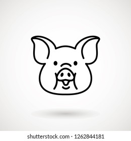 Pig line icon. logo Piglet face with smile in outline style. Icon of Cartoon pig head with smile. Chinese New Year 2019. Zodiac. Chinese traditional Design, decoration Vector illustration