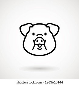 Pig line icon. logo Piglet face with smile in outline style. Icon of Cartoon pig head with smile. Chinese New Year 2019. Zodiac. Chinese traditional Design, decoration Vector illustration