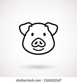 Pig line icon. logo Piglet face with smile in outline style. Icon of Cartoon pig head with smile. Chinese New Year 2019. Zodiac. Chinese traditional Design, decoration Vector illustration