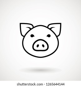 Pig line icon. logo Piglet face with smile in outline style. Icon of Cartoon pig head with smile. Chinese New Year 2019. Zodiac. Chinese traditional Design, decoration Vector illustration
