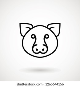 Pig line icon. logo Piglet face with smile in outline style. Icon of Cartoon pig head with smile. Chinese New Year 2019. Zodiac. Chinese traditional Design, decoration Vector illustration