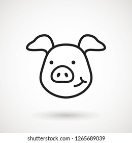 Pig line icon. logo Piglet face with smile in outline style. Icon of Cartoon pig head with smile. Chinese New Year 2019. Zodiac. Chinese traditional Design, decoration Vector illustration