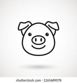 Pig line icon. logo Piglet face with smile in outline style. Icon of Cartoon pig head with smile. Chinese New Year 2019. Zodiac. Chinese traditional Design, decoration Vector illustration
