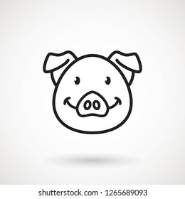Pig line icon. logo Piglet face with smile in outline style. Icon of Cartoon pig head with smile. Chinese New Year 2019. Zodiac. Chinese traditional Design, decoration Vector illustration