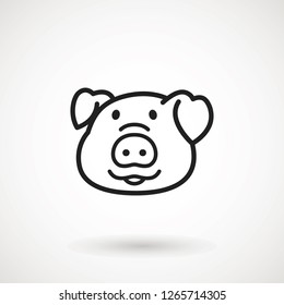 Pig line icon. logo Piglet face with smile in outline style. Icon of Cartoon pig head with smile. Chinese New Year 2019. Zodiac. Chinese traditional Design, decoration Vector illustration