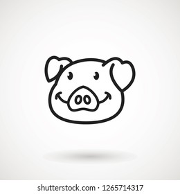 Pig line icon. logo Piglet face with smile in outline style. Icon of Cartoon pig head with smile. Chinese New Year 2019. Zodiac. Chinese traditional Design, decoration Vector illustration