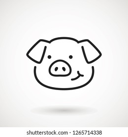 Pig line icon. logo Piglet face with smile in outline style. Icon of Cartoon pig head with smile. Chinese New Year 2019. Zodiac. Chinese traditional Design, decoration Vector illustration