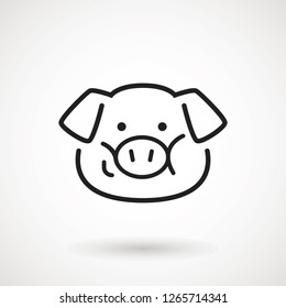 Pig line icon. logo Piglet face with smile in outline style. Icon of Cartoon pig head with smile. Chinese New Year 2019. Zodiac. Chinese traditional Design, decoration Vector illustration