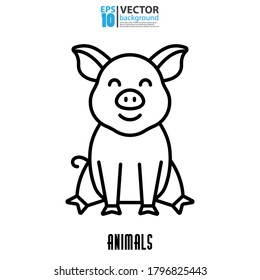 Pig line icon, outline vector sign. Animal concept. Eps 10 vector illustration.