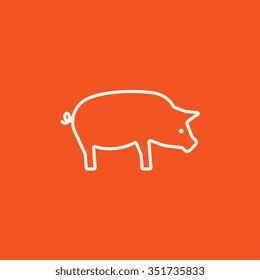 Pig line icon for web, mobile and infographics. Vector white icon isolated on red background.