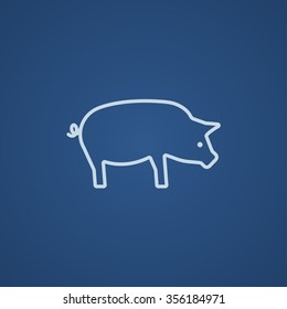 Pig line icon for web, mobile and infographics. Vector light blue icon isolated on blue background.