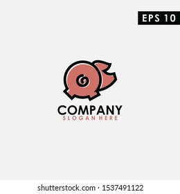Pig With Line Logo Design. Pig Logo With Line Template. Modern Design. Flat Logo. Vector Illustration