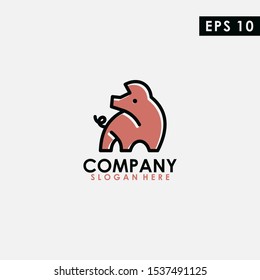Pig With Line Logo Design. Pig Logo With Line Template. Modern Design. Flat Logo. Vector Illustration