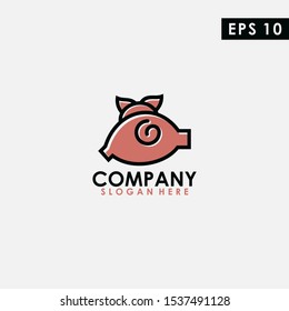 Pig With Line Logo Design. Pig Logo With Line Template. Modern Design. Flat Logo. Vector Illustration