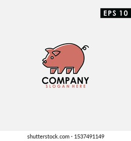 Pig With Line Logo Design. Pig Logo With Line Template. Modern Design. Flat Logo. Vector Illustration