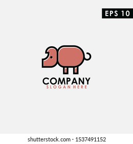 Pig With Line Logo Design. Pig Logo With Line Template. Modern Design. Flat Logo. Vector Illustration